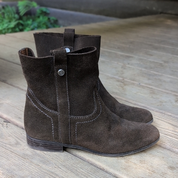 Chic Dark Brown Suede Ankle Booties - Picture 1 of 7